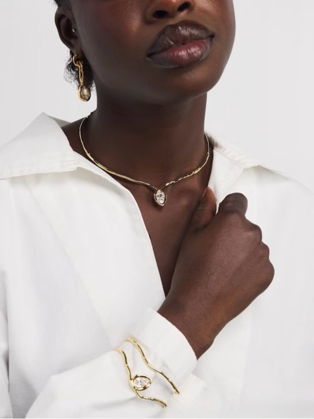 NEW Alexis Bittar Asterales Vine Floating Cuff Bracelet Gold Clear SB11